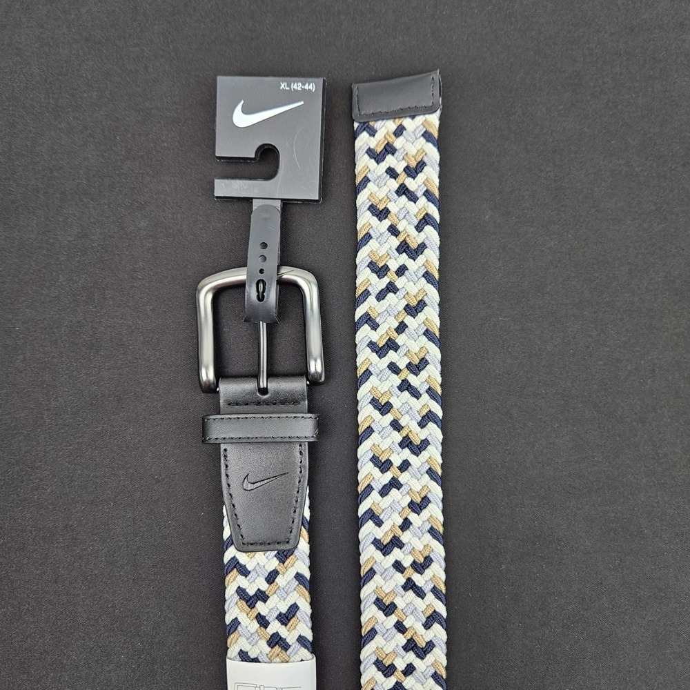Nike Essentials Woven Stretch Braided Golf Belt Navy Tan White XL 42-44 New